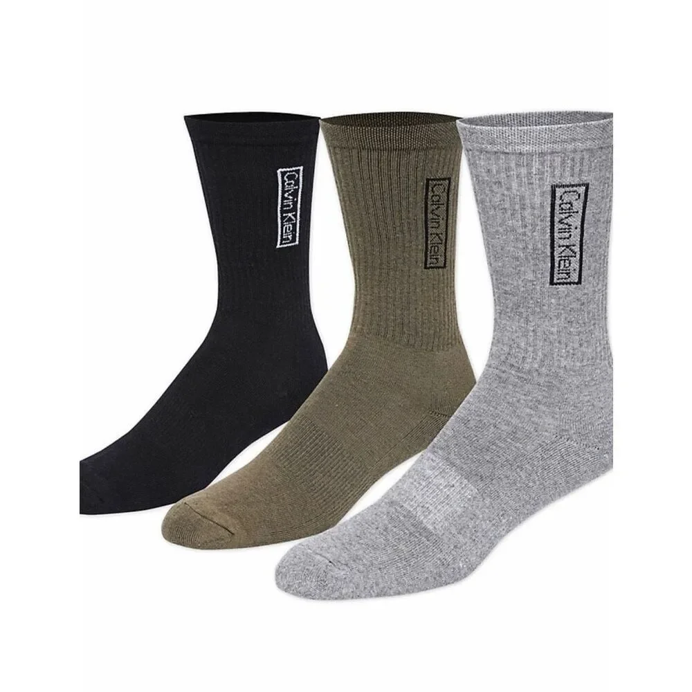 Calvin Klein 3 Men’s 3-Pack Reimagined Heritage Cushioned Crew Socks ONE SIZE